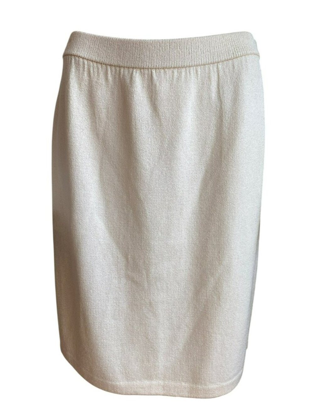 St John Collection Cream Off White Knit Skirt Santana Stretch Elastic Waist 10 - Picture 1 of 7
